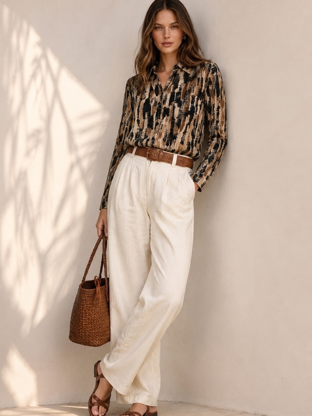 Earth Tone Button Down 1X Animal Print